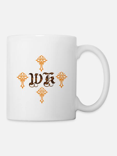 Orange-Gotik-Kreuzornament mit Initialen - Tasse - Weiß
