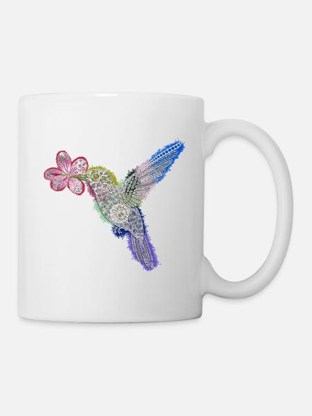 Zentangle Hummingbird with Flower - Mug - white