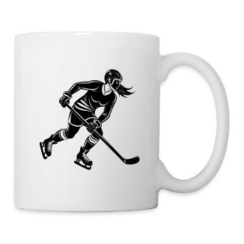 Weibliche Eishockeyspielerin läuft mit dem Puck - Tasse - Weiß - Rechts