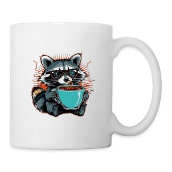 Overwhelmed raccoon with coffee - Mug - white - Right