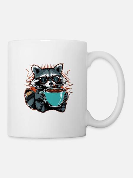 Overwhelmed raccoon with coffee - Mug - white
