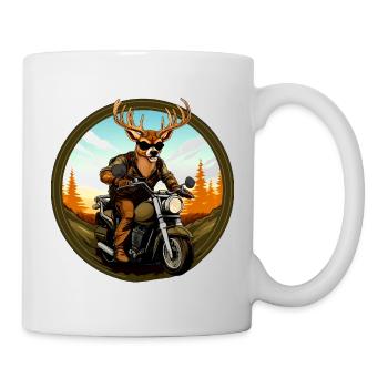 Hirsche Motorradfahrer / Motorrad Hirsch - Tasse - Weiß - Rechts