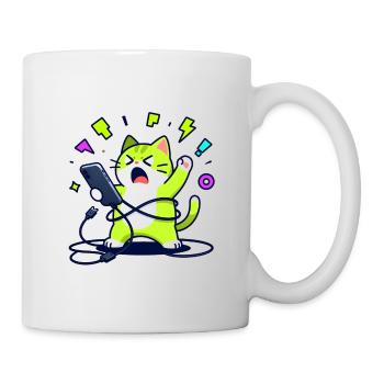 Overwhelmed funny geek chat with phone - Mug - white - Right