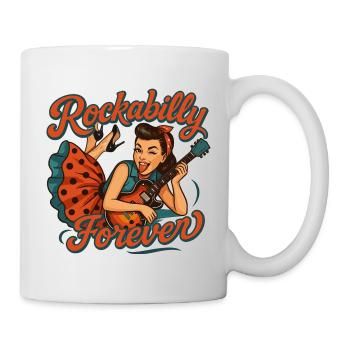 Rockabilly Forever: Rockabella with electric guitar - Mug - white - Right