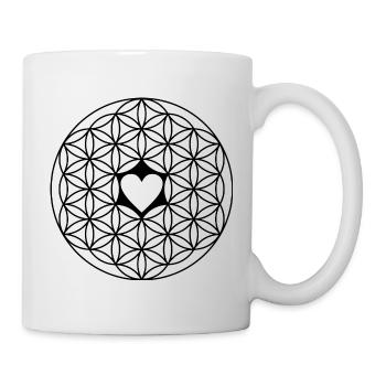 Lebensblume mit Herz schwarz -Achtsamkeit Selfcare - Tasse - Weiß - Rechts