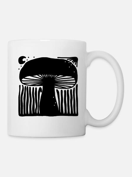 Mystische Himmlische Pilz-Linolschnitt-Illustration - Tasse - Weiß