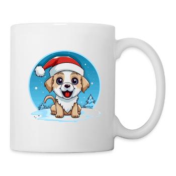 Winter dog with santa hat - Mug - white - Right