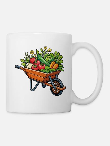 Gemüseernte im Gemüsegarten im Schubkarren - Tasse - Weiß