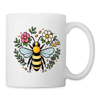 Abeille et fleurs nature jardin - Mug blanc - blanc - Droite