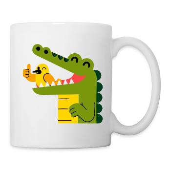 Fröhliches Krokodil mit Vogel im Maul - Tasse - Weiß - Rechts