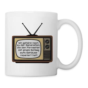 Retrofernseher: Schlag aufs Gehäuse - Tasse - Weiß - Rechts