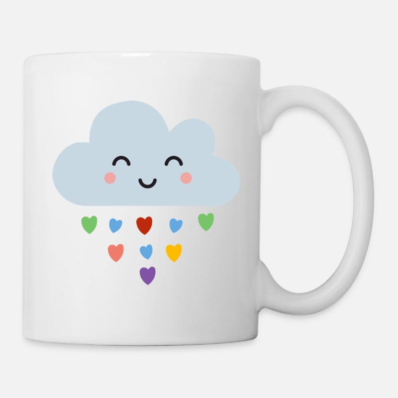 Cute Cloud Rainbow Hearts Kawaii Happy Mood Design - Mug - white