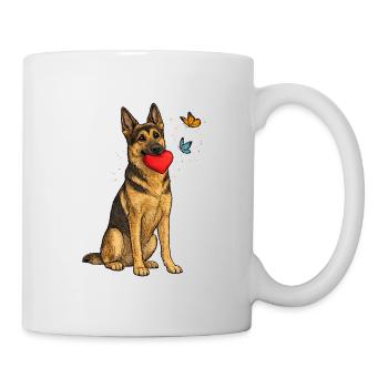 Deutscher Schäferhund mit Herz und Schmetterlingen - Tasse - Weiß - Rechts