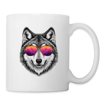 Cool Wolf with Sunglasses Graphic Tee - Mug - white - Right