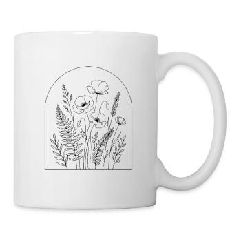 Botanische Bogenlinien-Kunst Wildblumen-Design - Tasse - Weiß - Rechts