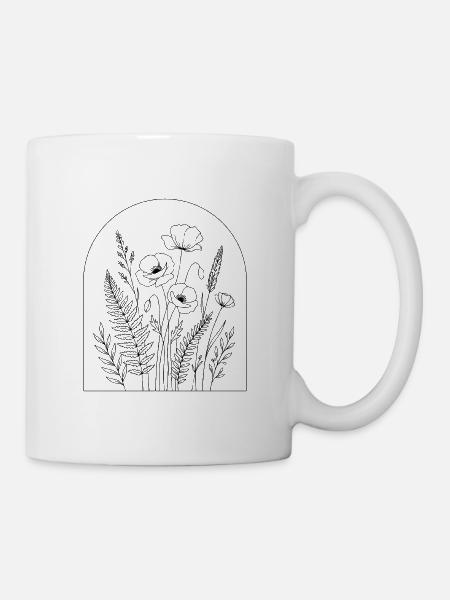Botanical Arch Line Art Wildflower Design - Mug - white