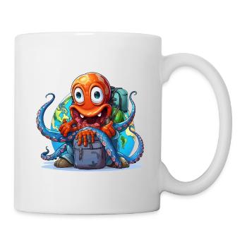 Reise-Oktopus mit Weltkugel - Tasse - Weiß - Rechts