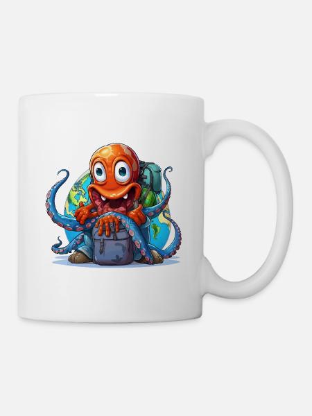 Reise-Oktopus mit Weltkugel - Tasse - Weiß