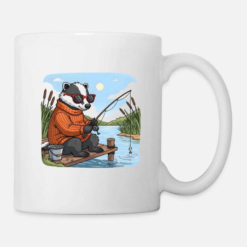 Cool badger fishing at the lake - Mug - white