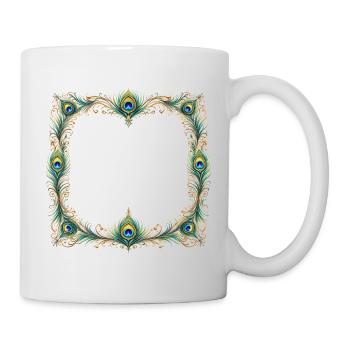 Pfauenfeder Rahmen Ornament Boho Design - Tasse - Weiß - Rechts