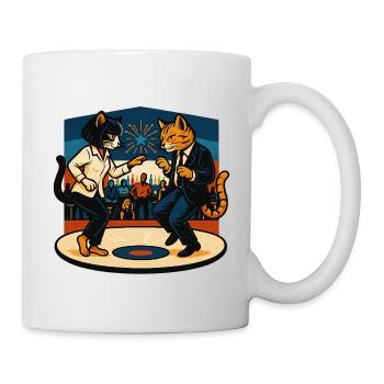 Two Retro Cats Dancing – Vintage Style - Mug - white - Right
