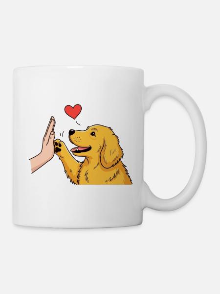 Golden Retriever High Five Hunde-T-Shirt – Design - Tasse - Weiß