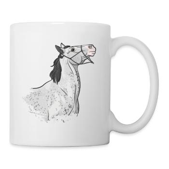 The head of a grey horse pulling on its lunge - Mug - white - Right