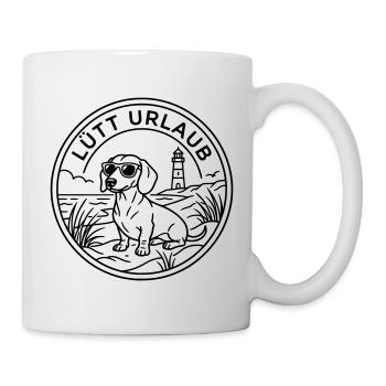 Dackel am Strand Lütt Urlaub - Tasse - Weiß - Rechts