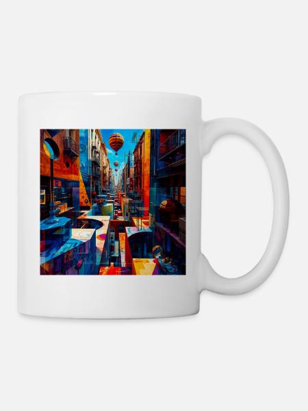 Buntes Straßenlabyrinth mit Luftballons - Tasse - Weiß