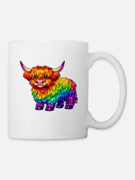 Lebendige Regenbogen-Highland-Kuh - Tasse - Weiß