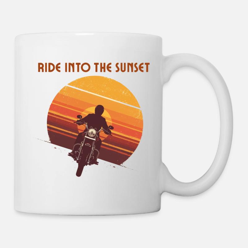 Motorcyclist in sunset - Mug - white