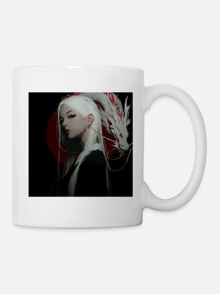 Moon Dragon Noir : Dragon aux Cheveux Blancs - Mug blanc - blanc