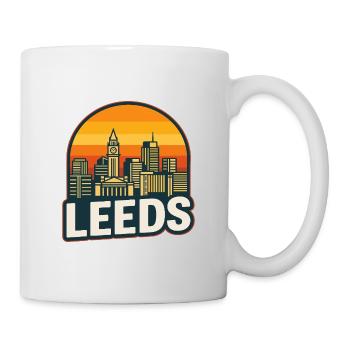 Vintage Leeds Skyline Retro-Sonnenuntergangsdesign - Tasse - Weiß - Rechts