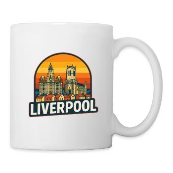 Vintage Liverpool Skyline Retro-Sonnenuntergangsdesign - Tasse - Weiß - Rechts