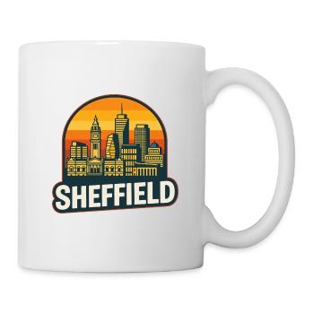 Sheffield Steel City Skyline Retro Sonnenuntergangskunst - Tasse - Weiß - Rechts