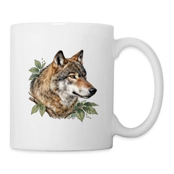 Wolf umgeben von Laub - Tasse - Weiß - Rechts