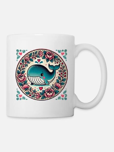 Wal im Floral Circle - Tasse - Weiß