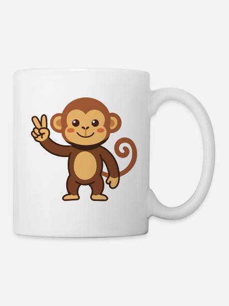 Affe mit Peacezeichen Illustration - Tasse - Weiß