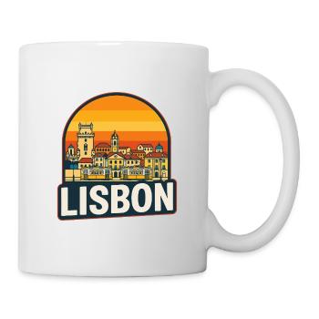 Lisbon City Retro Sunset Vintage Tram Art - Mug - white - Right