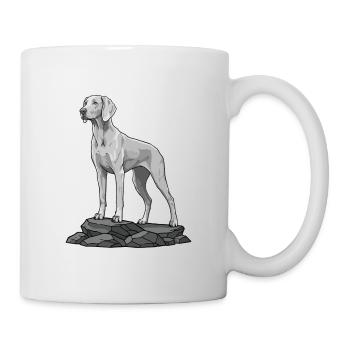 Chien Braque de Weimar sur Rocher Portrait - Mug blanc - blanc - Droite