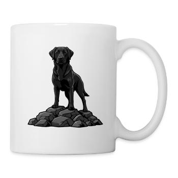 Schwarzer Labradorhund auf Felsen – aufmerksames Porträt - Tasse - Weiß - Rechts