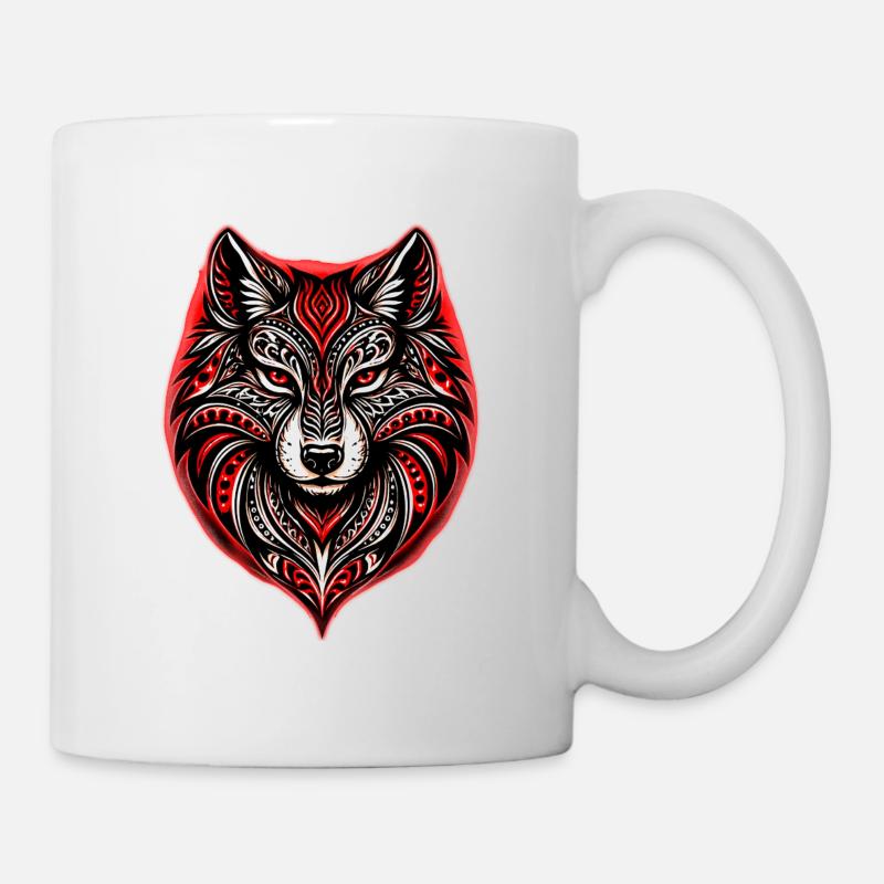 Red and Black Tribal Wolf - Mug - white