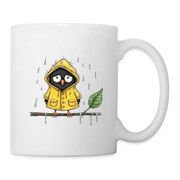 Chouette pluvieuse en imperméable jaune - Mug blanc - blanc - Droite