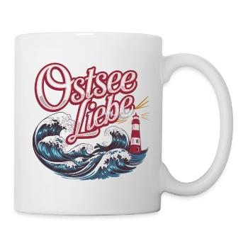 Ostsee Liebe Wellen Leuchtturm Küste Meer Urlaub - Tasse - Weiß - Rechts