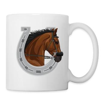 Der Kopf eines braunen Pferdes und eines Hufeisens - Tasse - Weiß - Rechts