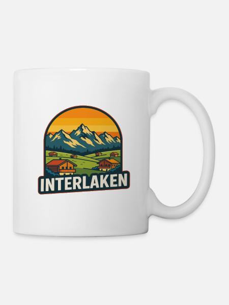 Interlaken Schweiz Retro Sonnenuntergangs-Bergkunst - Tasse - Weiß