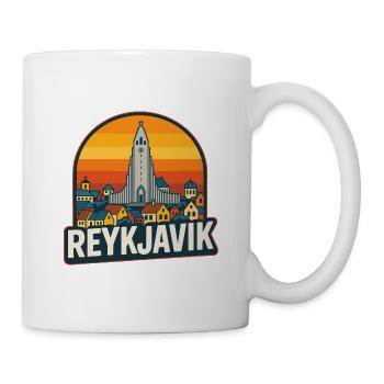 Reykjavik Iceland Retro Sunset Vintage Skyline - Mug - white - Right