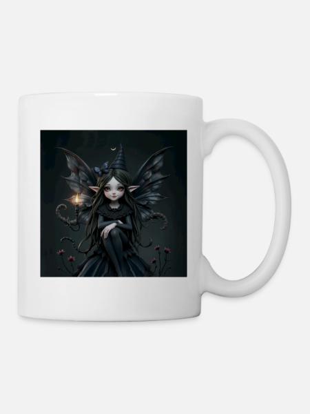 Dunkle Fee mit Flügeln - Tasse - Weiß
