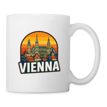 Vienna Skyline Retro Sonnenuntergang Vintage-Kunst - Tasse - Weiß - Rechts