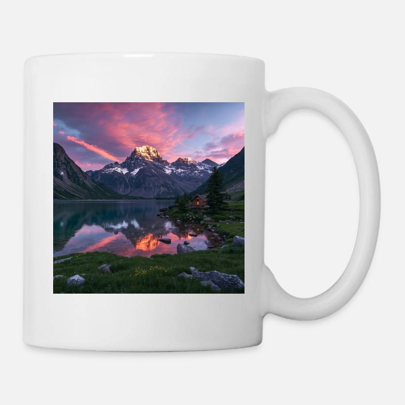 Alpine light at the mountain lake - Mug - white